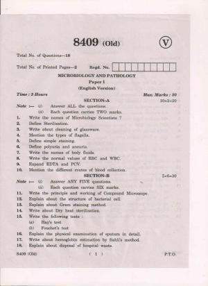 AP Inter 1st Year Microbiology and Pathology-I (Old) March-2019-Vocational Question Paper