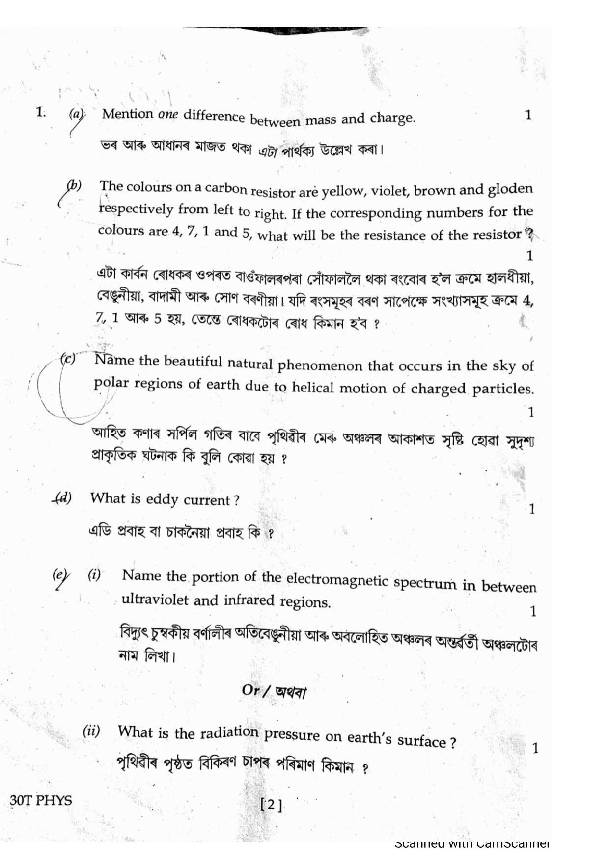 Assam HS 2nd Year Physics 2020 Question Paper - Page 2