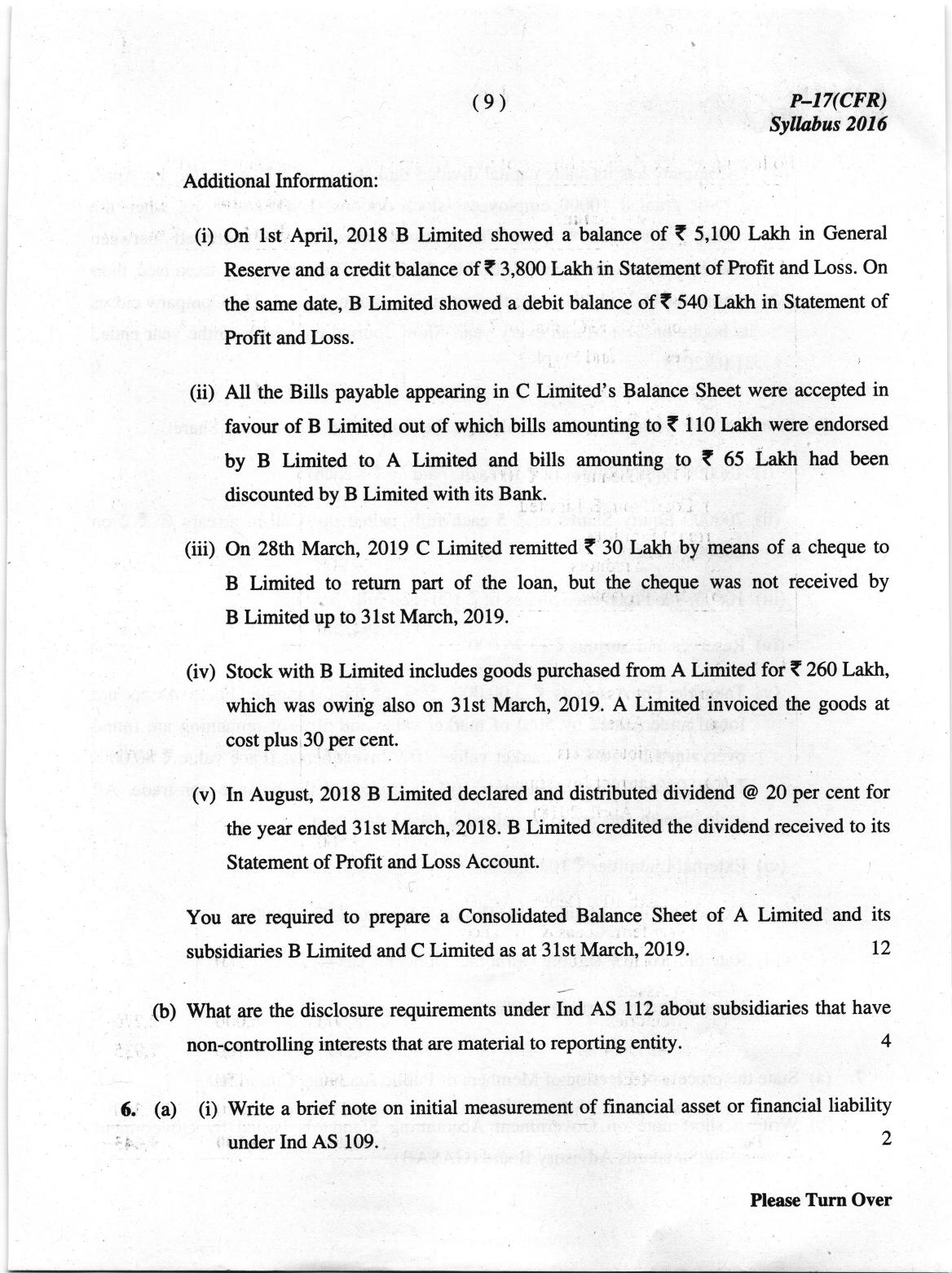 ICMAI June 2019 Corporate Financial Reporting Question Paper (Final) - Page 9
