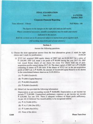 ICMAI June 2019 Corporate Financial Reporting Question Paper (Final)