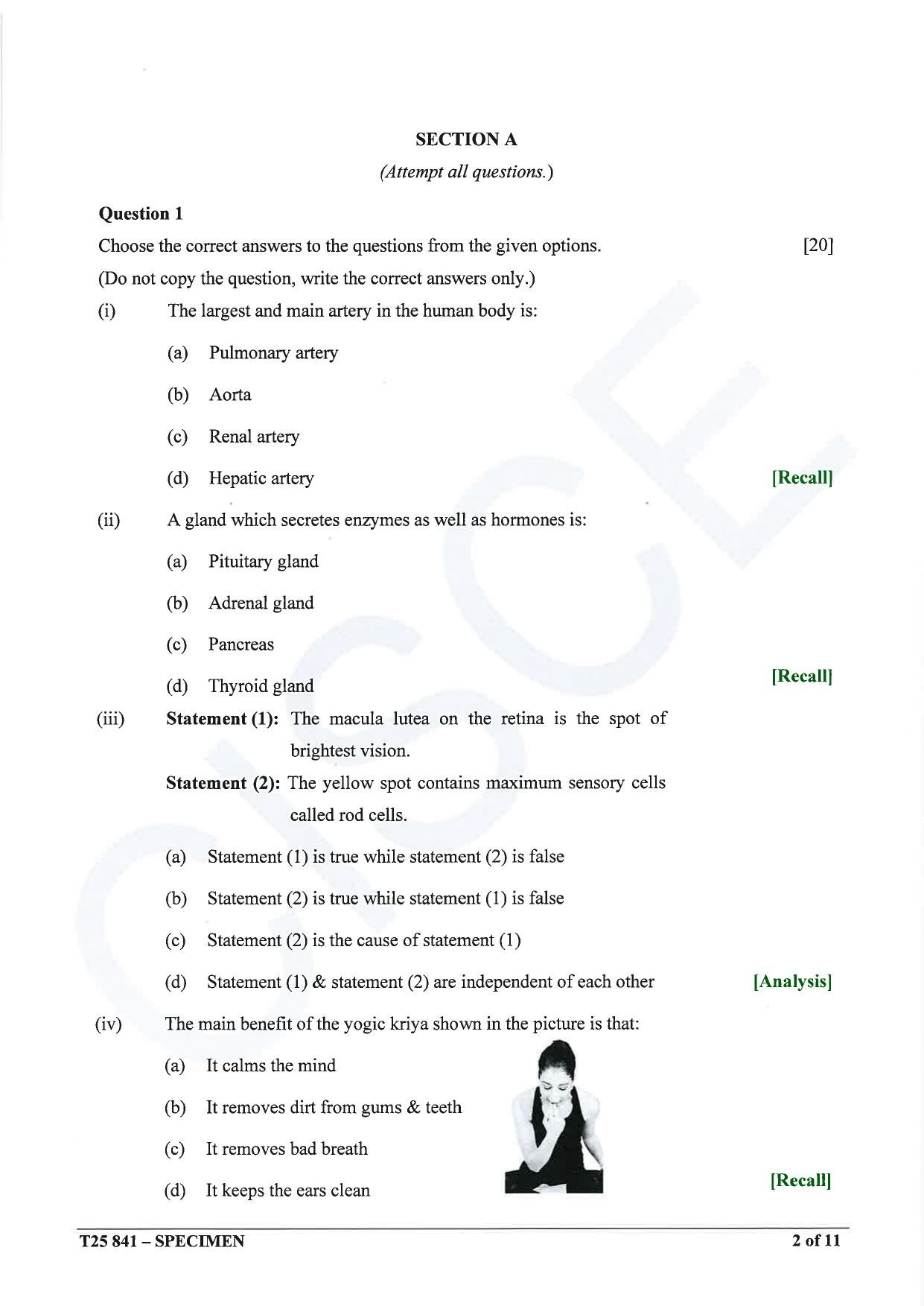 ICSE Class 10 2025 Yoga (QP & MS) Specimen Paper - Page 2