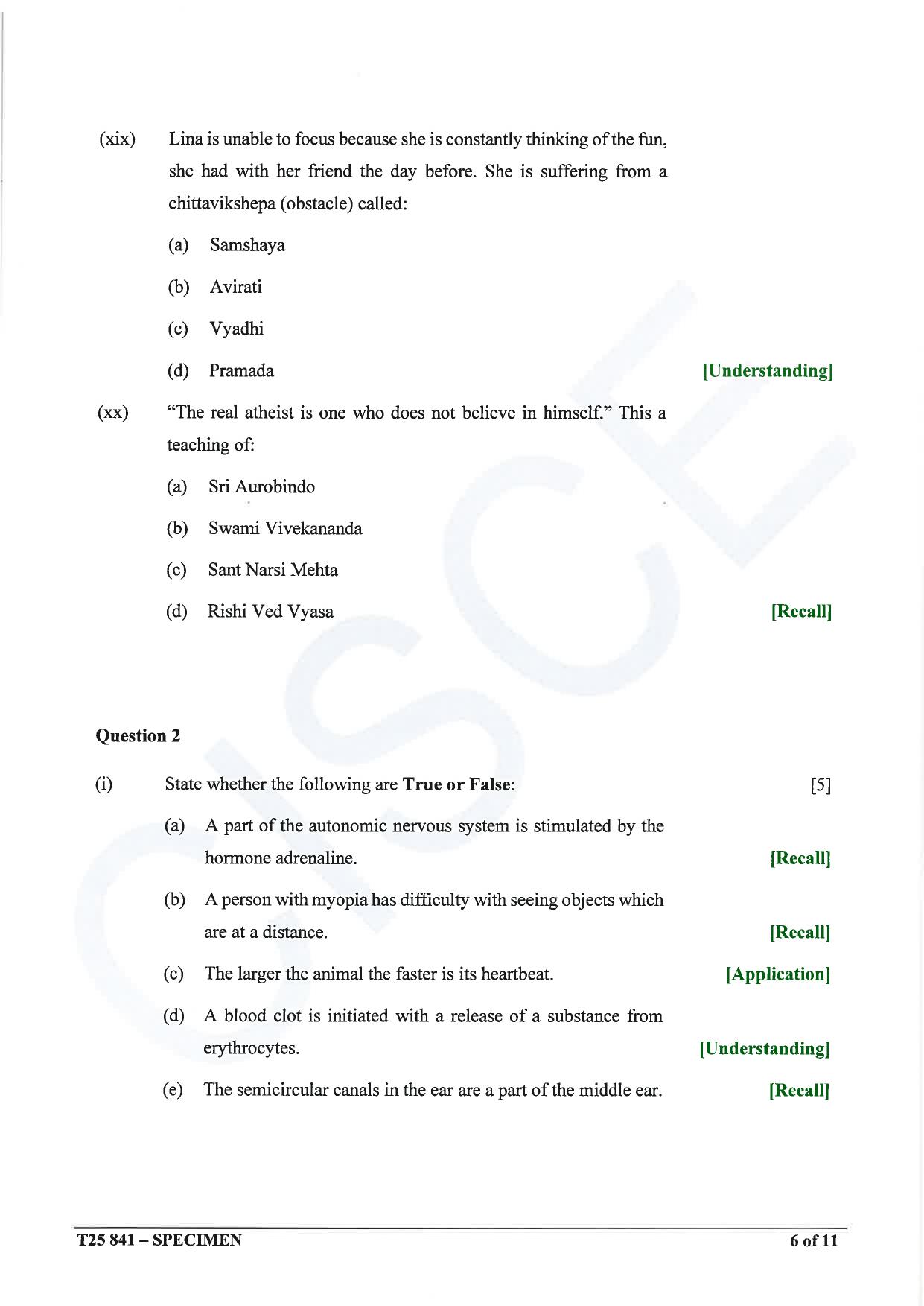 ICSE Class 10 2025 Yoga (QP & MS) Specimen Paper - Page 6
