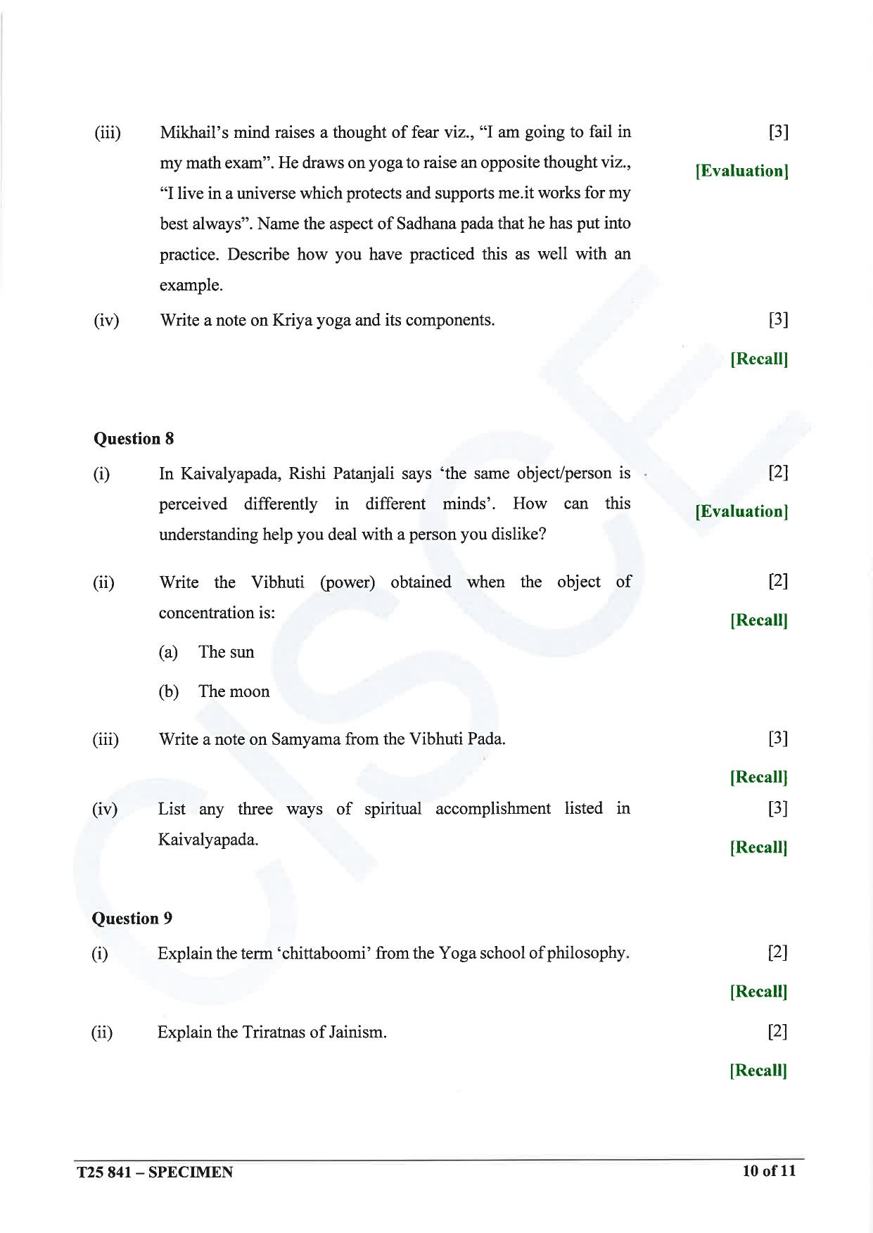 ICSE Class 10 2025 Yoga (QP & MS) Specimen Paper - Page 10