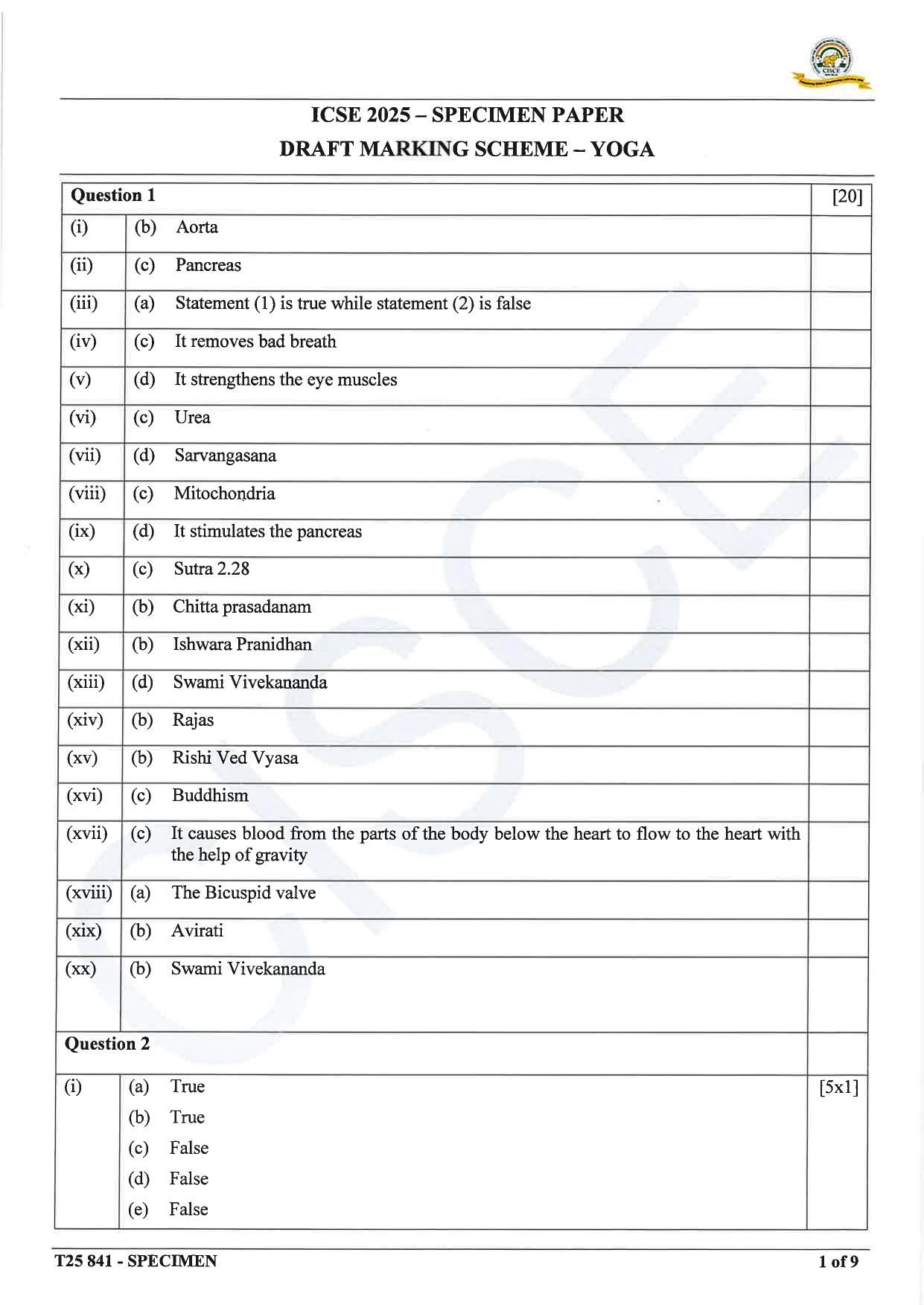 ICSE Class 10 2025 Yoga (QP & MS) Specimen Paper - Page 12