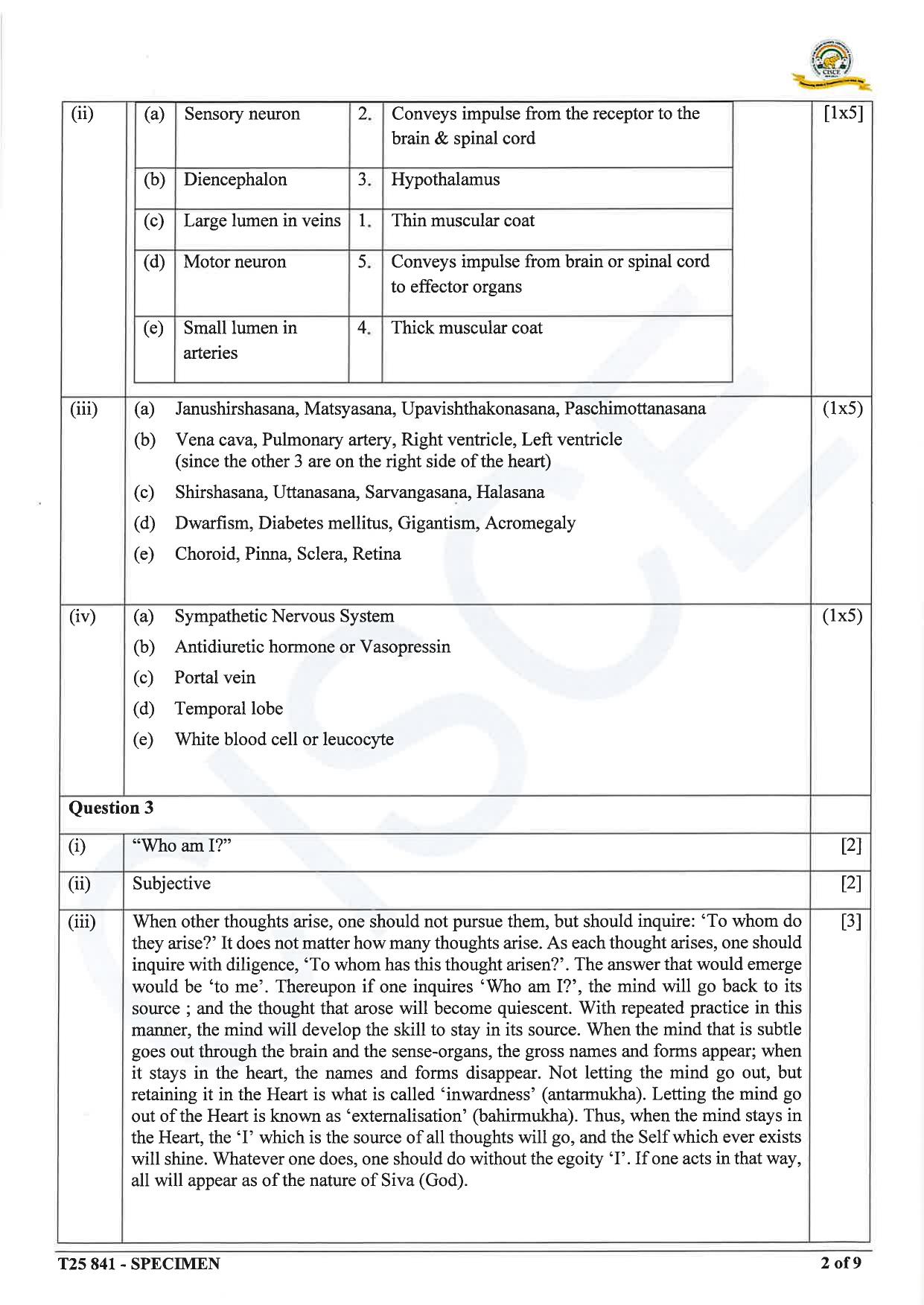 ICSE Class 10 2025 Yoga (QP & MS) Specimen Paper - Page 13