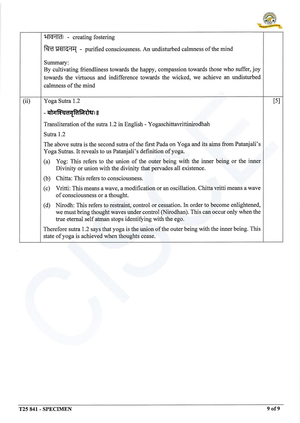 ICSE Class 10 2025 Yoga (QP & MS) Specimen Paper - Page 20