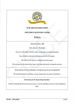 ICSE Class 10 2025 Yoga (QP & MS) Specimen Paper