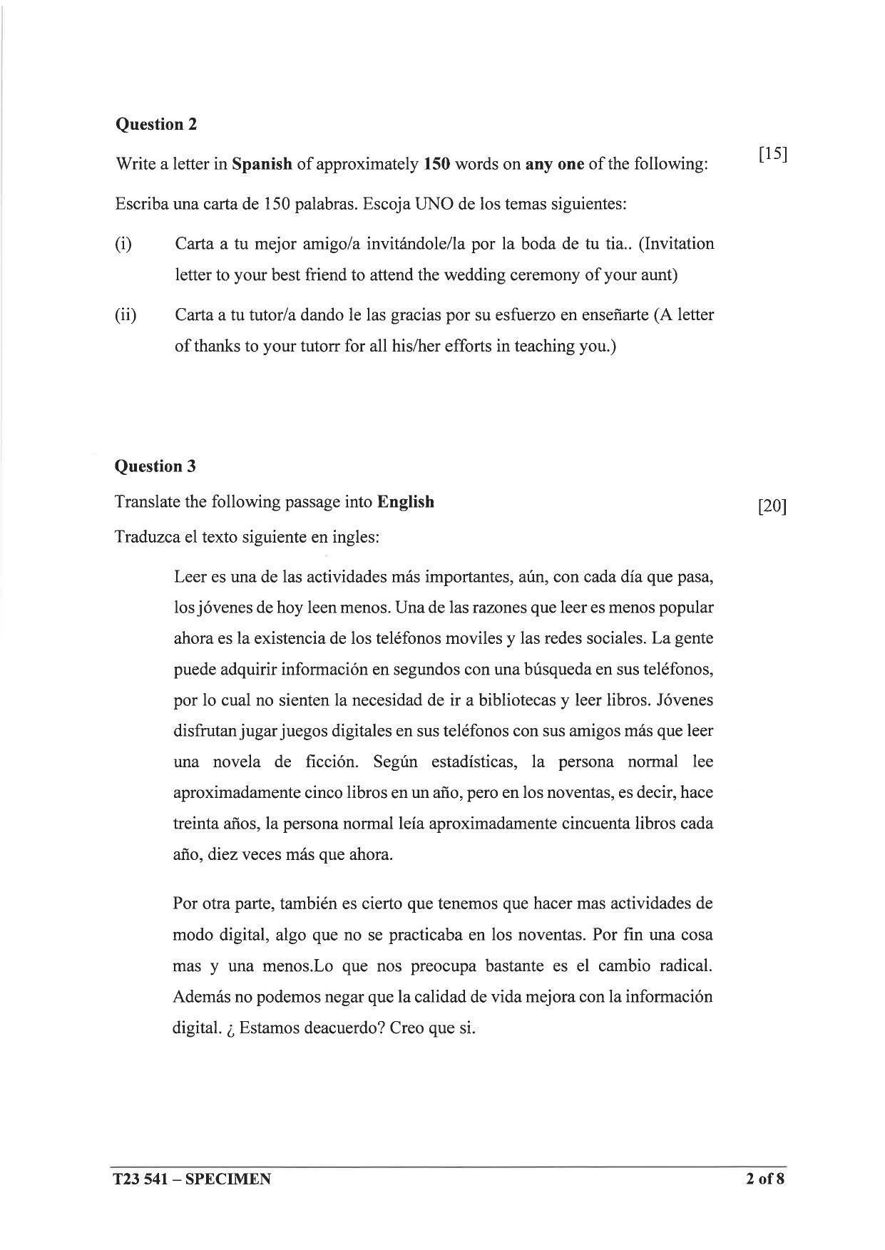 ICSE Class 10 Spanish (Group 3) Sample Paper 2023 - Page 2