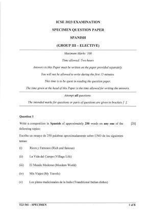ICSE Class 10 Spanish (Group 3) Sample Paper 2023