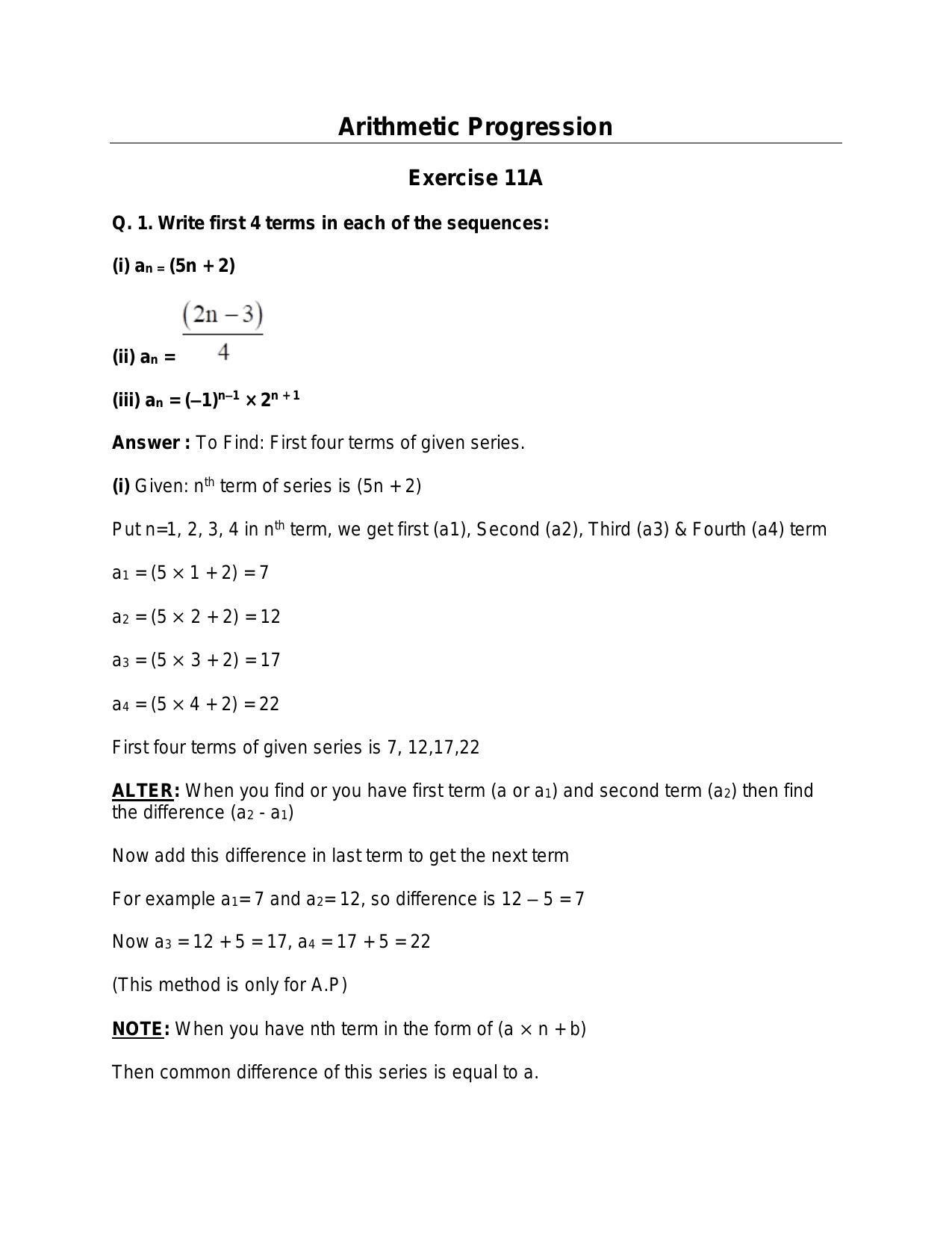 Chapter 11: Arithmetic Progression: RS Aggarwal Class 11 Solutions - Page 1