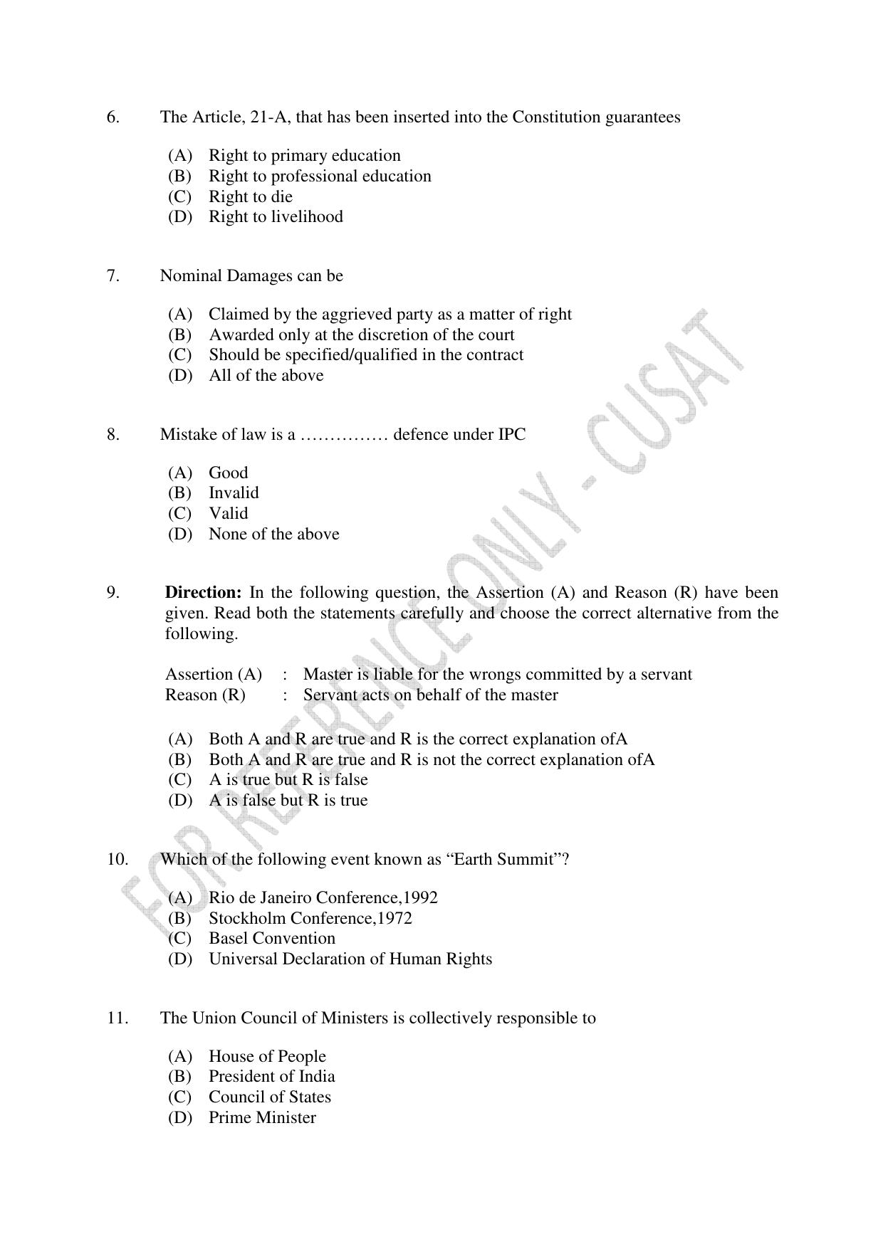 CUSAT CAT 2023 3 YEAR LLB Question Paper - Page 2