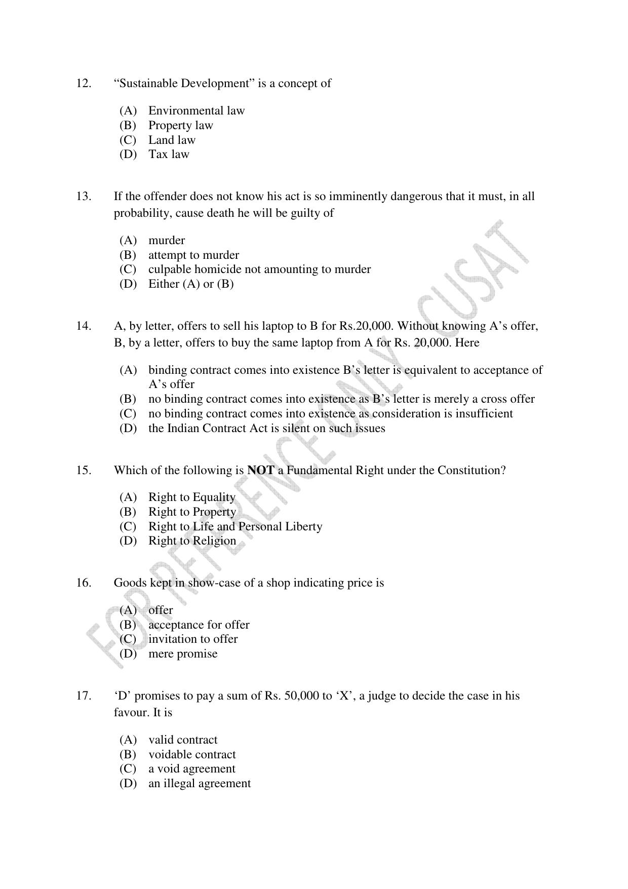 CUSAT CAT 2023 3 YEAR LLB Question Paper - Page 3