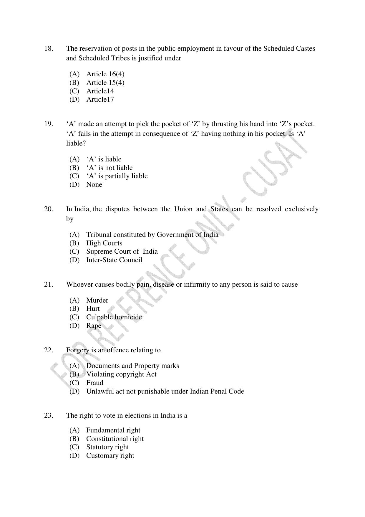 CUSAT CAT 2023 3 YEAR LLB Question Paper - Page 4