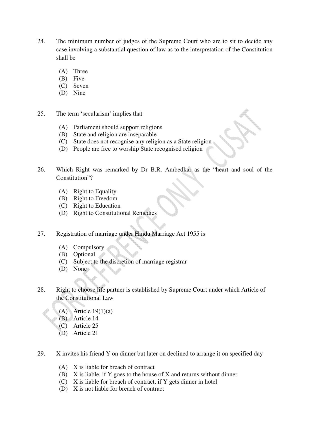 CUSAT CAT 2023 3 YEAR LLB Question Paper - Page 5