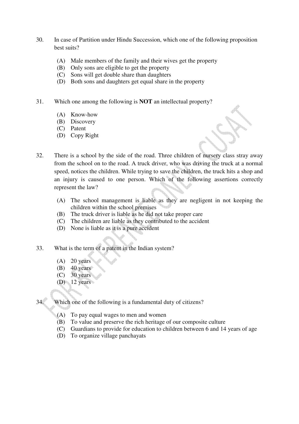 CUSAT CAT 2023 3 YEAR LLB Question Paper - Page 6