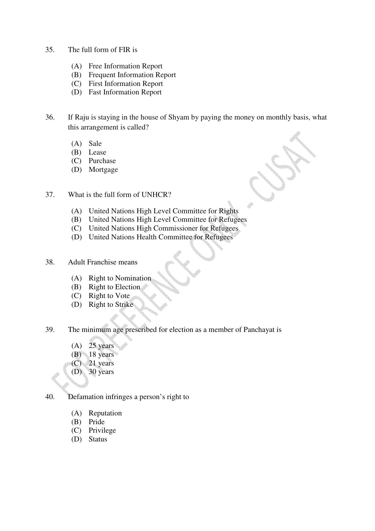 CUSAT CAT 2023 3 YEAR LLB Question Paper - Page 7