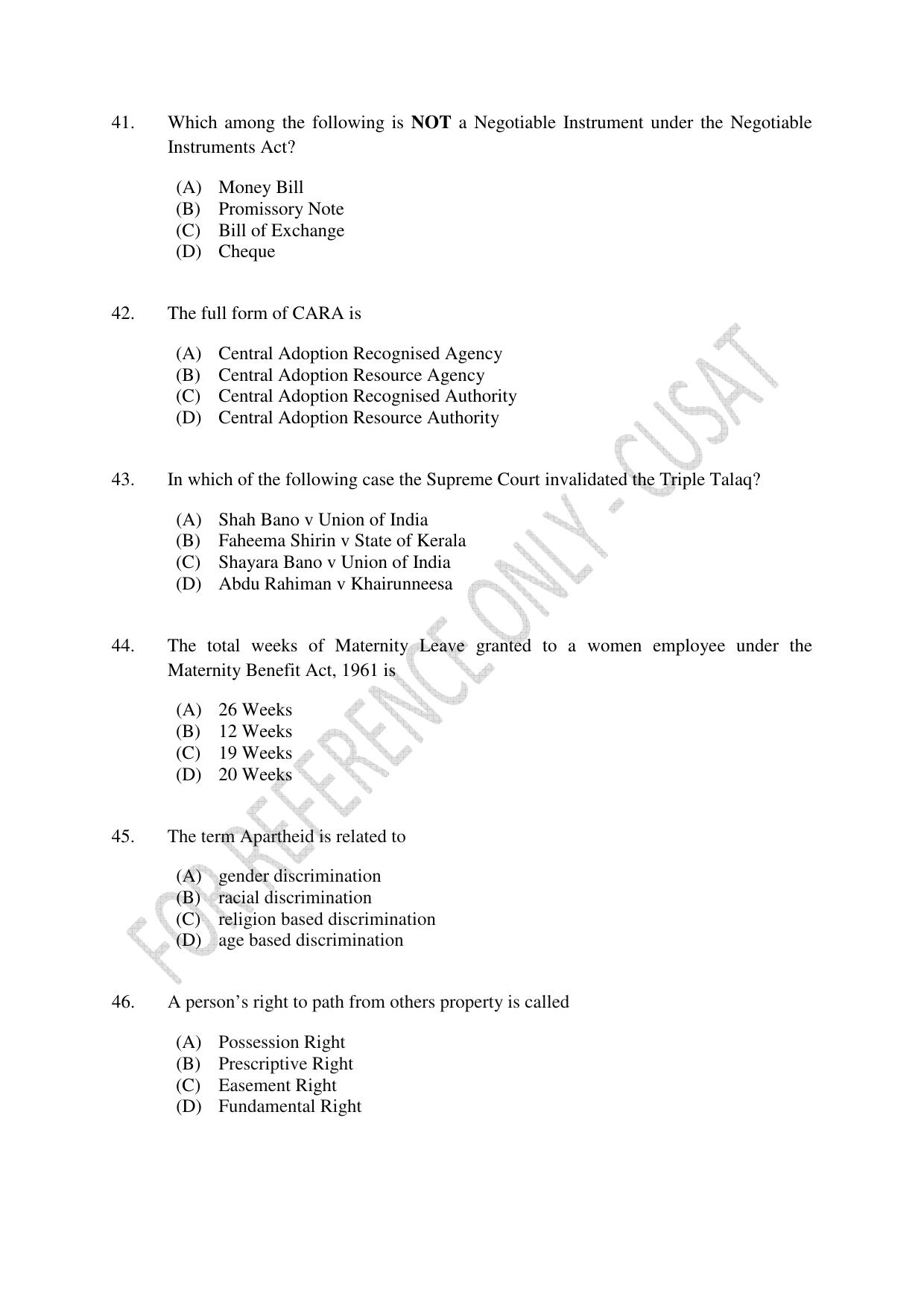 CUSAT CAT 2023 3 YEAR LLB Question Paper - Page 8