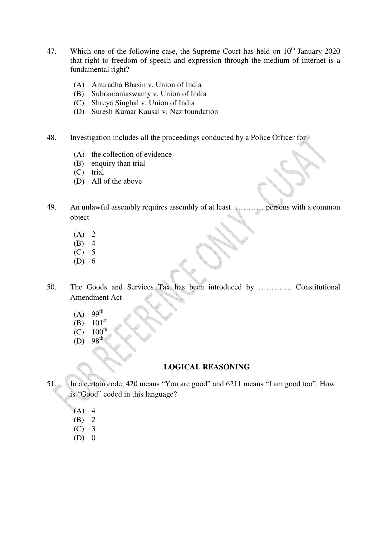 CUSAT CAT 2023 3 YEAR LLB Question Paper - Page 9