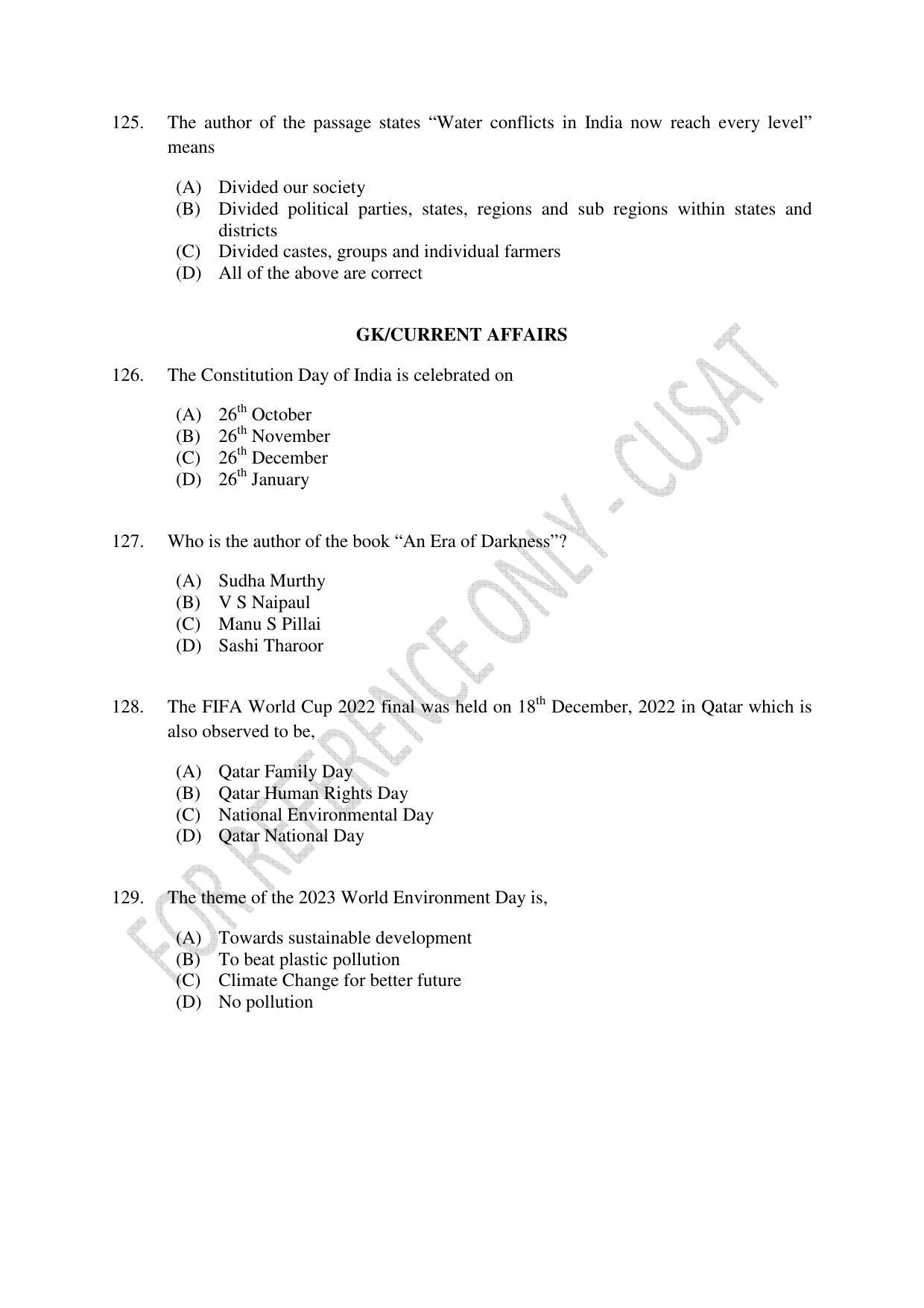 CUSAT CAT 2023 3 YEAR LLB Question Paper - Page 28