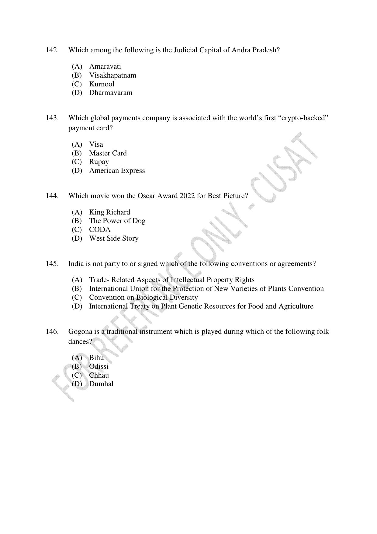 CUSAT CAT 2023 3 YEAR LLB Question Paper - Page 31