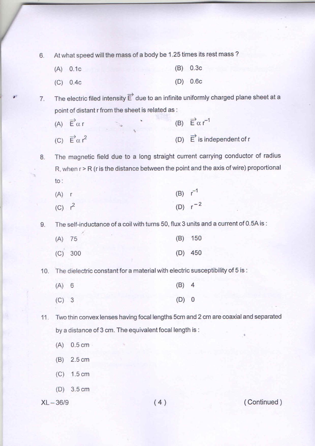 Odisha CPET PHYSICS 2020 Question Paper - Page 4