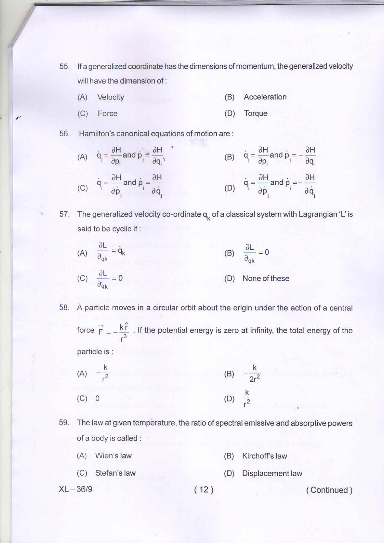 Odisha CPET PHYSICS 2020 Question Paper - Page 12