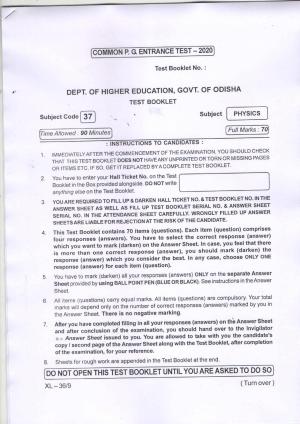 Odisha CPET PHYSICS 2020 Question Paper