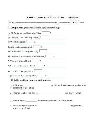 Worksheet for Class 4 English Assignment 63