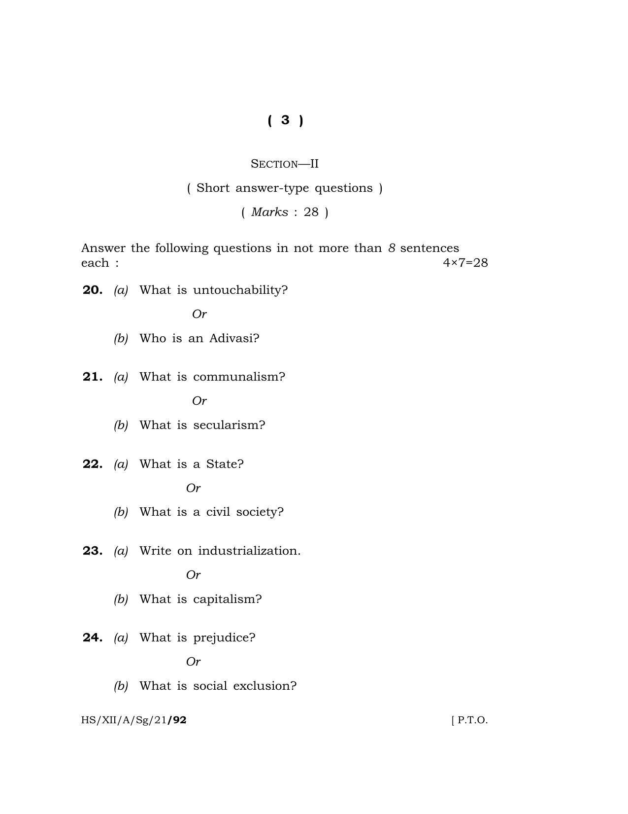 Meghalaya Board (MBOSE) Class 12 SOCIOLOGY  (HS-XII-A-Sg-21) 2021 Question Paper - Page 3