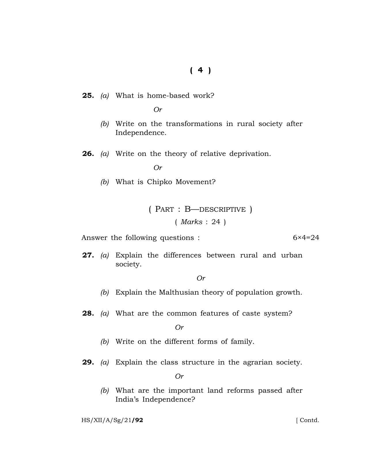 Meghalaya Board (MBOSE) Class 12 SOCIOLOGY  (HS-XII-A-Sg-21) 2021 Question Paper - Page 4