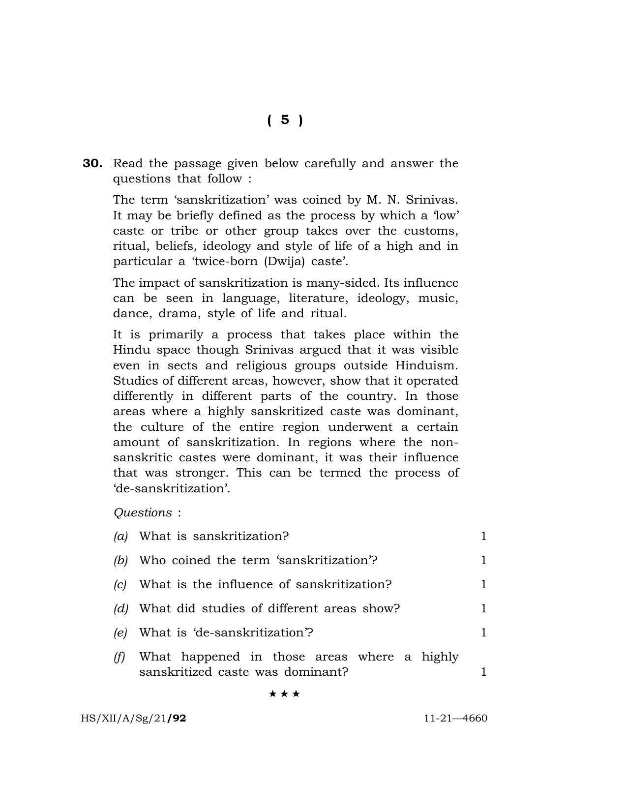 Meghalaya Board (MBOSE) Class 12 SOCIOLOGY  (HS-XII-A-Sg-21) 2021 Question Paper - Page 5