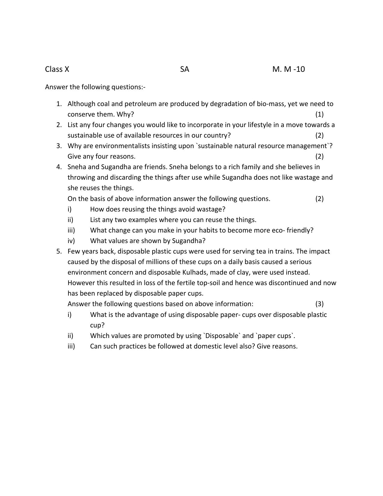 CBSE Worksheets for Class 10 Science Assignment 6 - Page 1