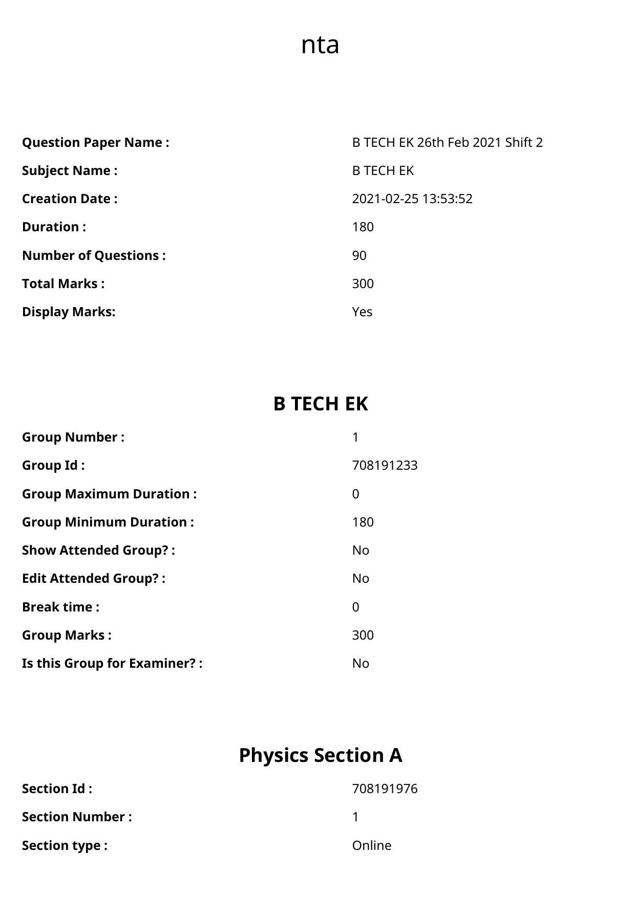 JEE Mains 2021: B.Arch Kannada	(Shift 2) 26-02-2021 Question Paper - Page 1