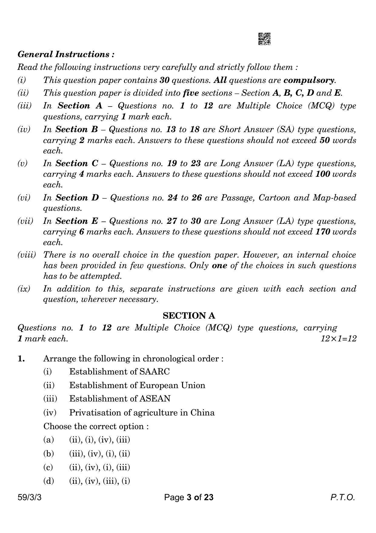 CBSE Class 12 59-3-3 Political Science 2023 Question Paper - Page 3