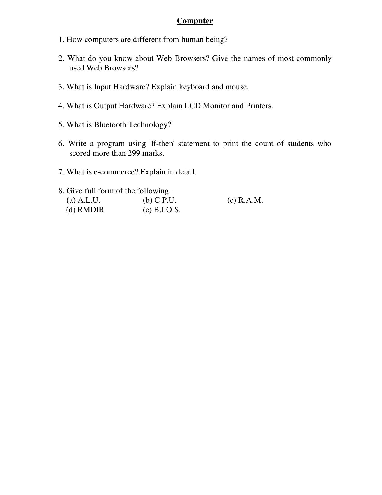 CBSE Worksheets for Class 8 Computer Science Assignment 5 - Page 1