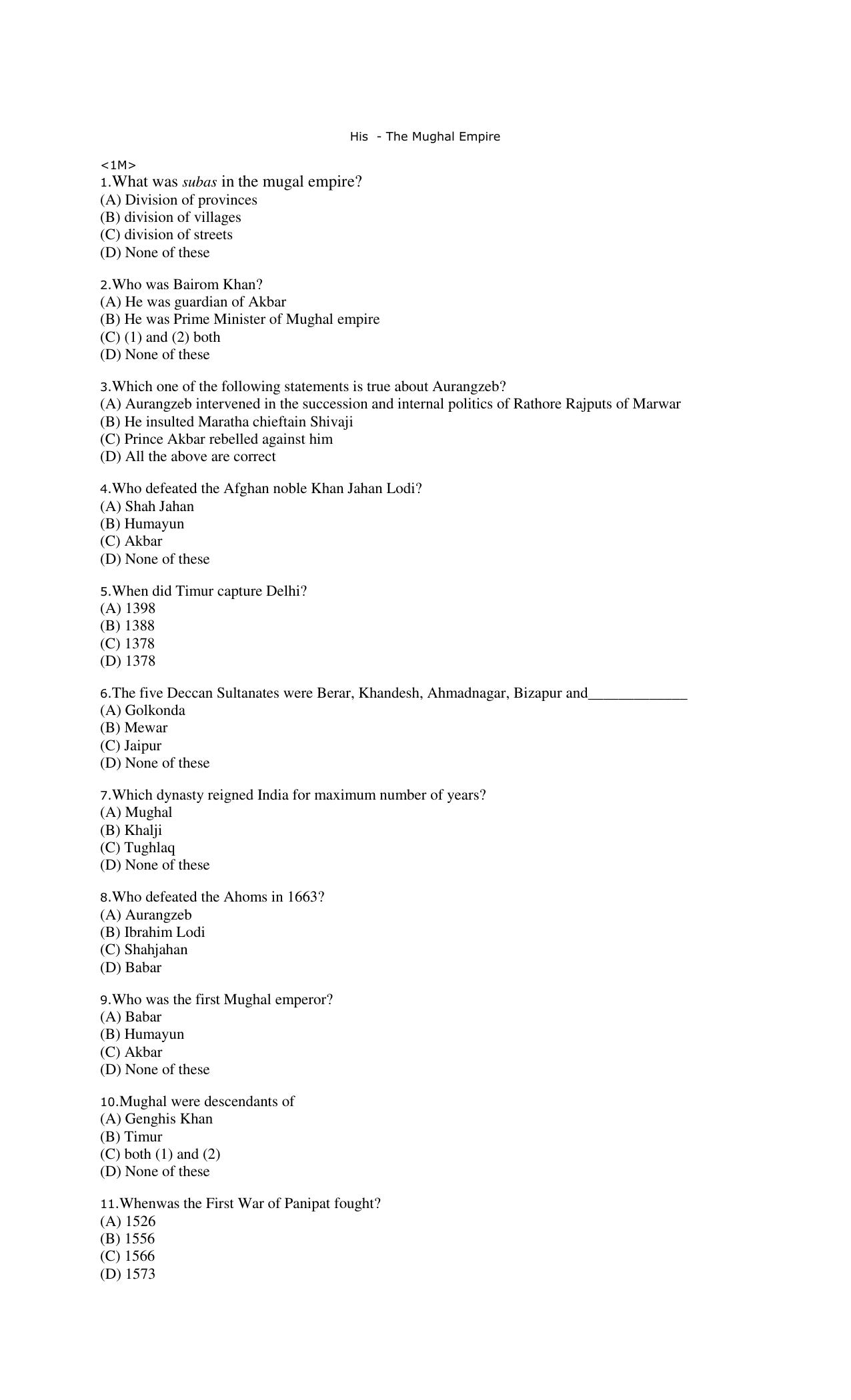 CBSE Worksheets for Class 7 Geography Thousand years Assignment 1 - Page 1