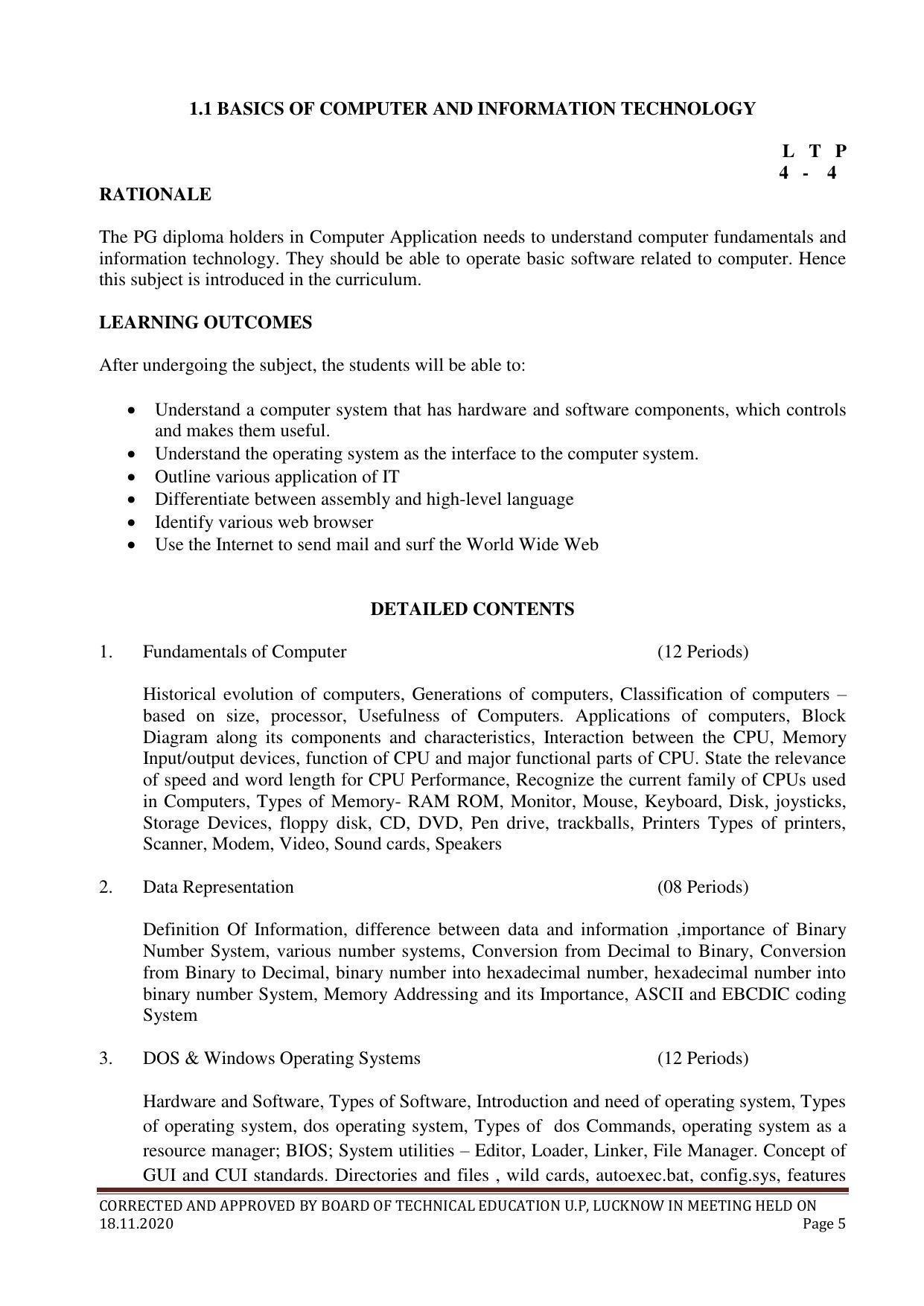 SYLLABUS FOR FIRST SEMESTER SESSION (2020-2021) - FOUR SEMESTER POST GRADUATE DIPLOMA COURSE IN COMPUTER APPLICATION - Page 5