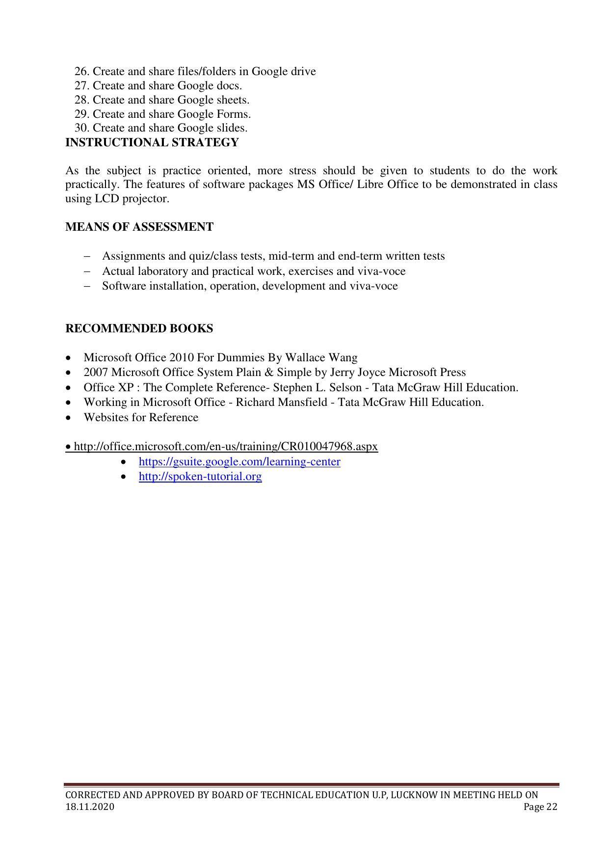 SYLLABUS FOR FIRST SEMESTER SESSION (2020-2021) - FOUR SEMESTER POST GRADUATE DIPLOMA COURSE IN COMPUTER APPLICATION - Page 22