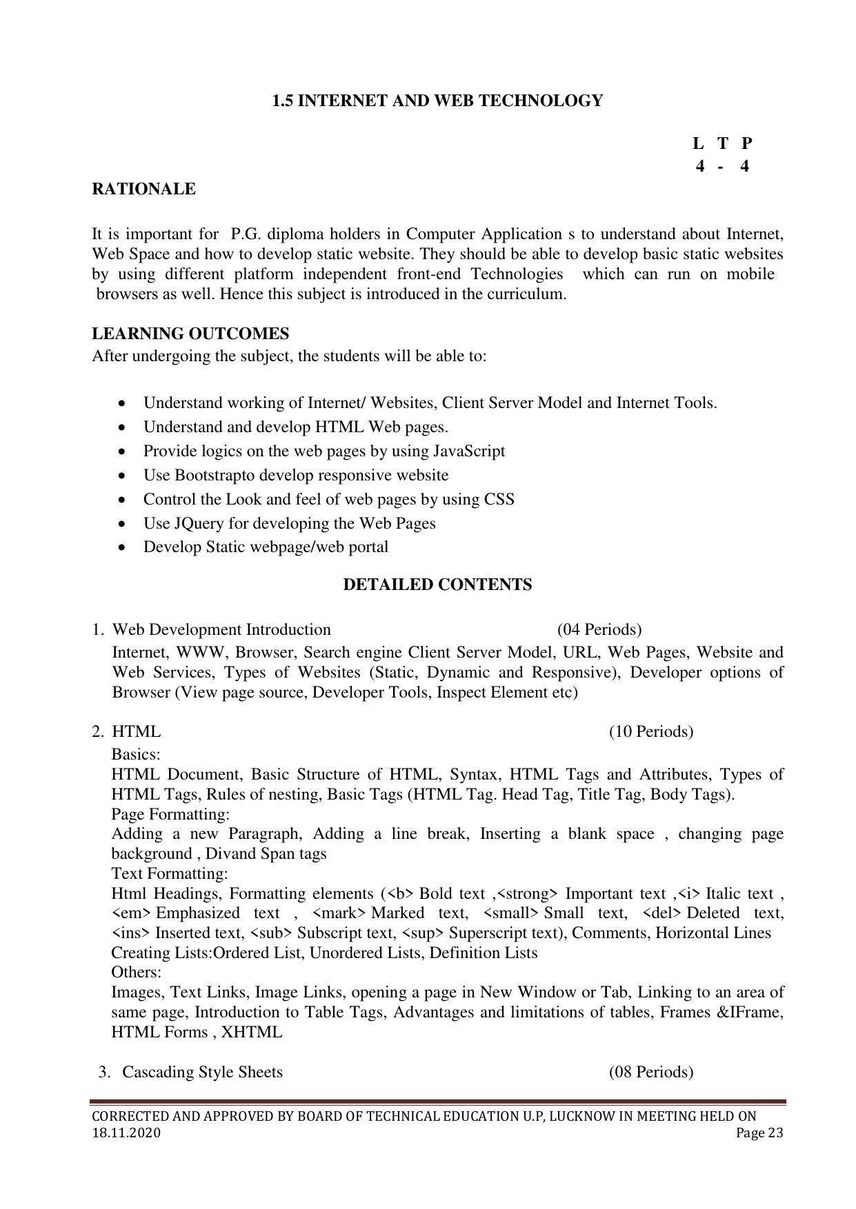 SYLLABUS FOR FIRST SEMESTER SESSION (2020-2021) - FOUR SEMESTER POST GRADUATE DIPLOMA COURSE IN COMPUTER APPLICATION - Page 23
