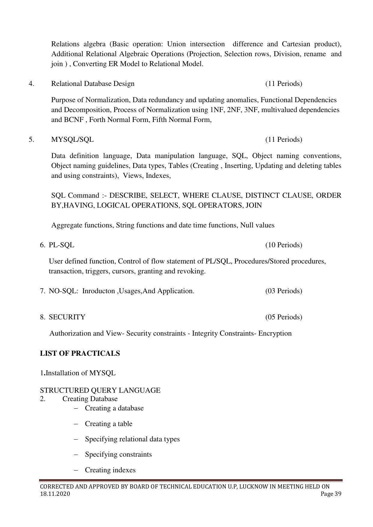 SYLLABUS FOR FIRST SEMESTER SESSION (2020-2021) - FOUR SEMESTER POST GRADUATE DIPLOMA COURSE IN COMPUTER APPLICATION - Page 39