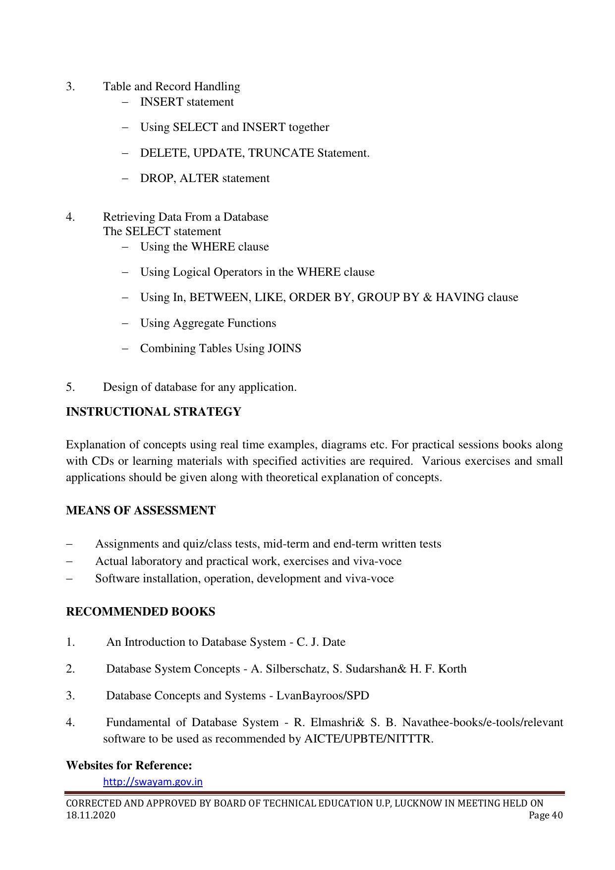 SYLLABUS FOR FIRST SEMESTER SESSION (2020-2021) - FOUR SEMESTER POST GRADUATE DIPLOMA COURSE IN COMPUTER APPLICATION - Page 40