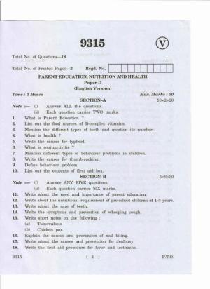 AP Inter 2nd Year Parent Education, Nutrition and Health-II May-2019-Vocational Question Paper