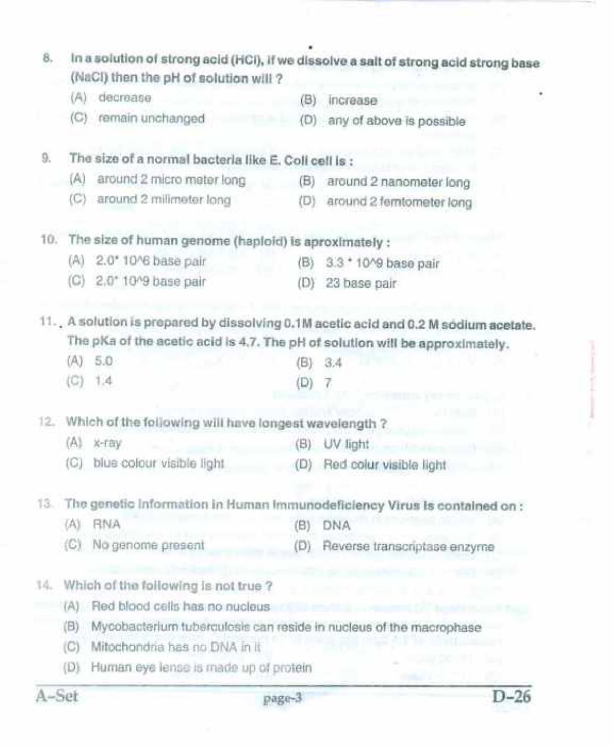 PU CET(PG) 2017: M.Sc. Forensic Science & Criminology SET A Question Paper - Page 3
