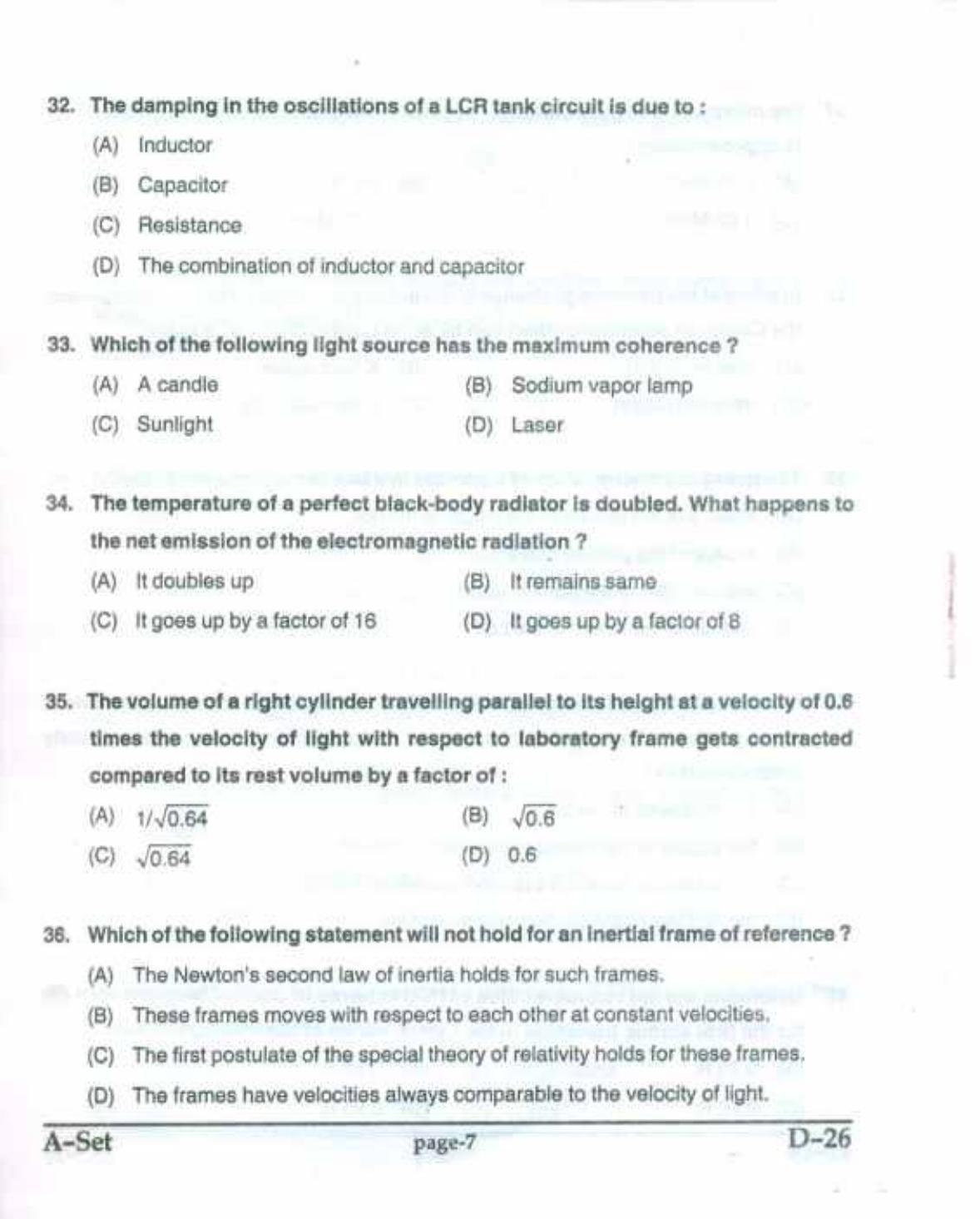 PU CET(PG) 2017: M.Sc. Forensic Science & Criminology SET A Question Paper - Page 7