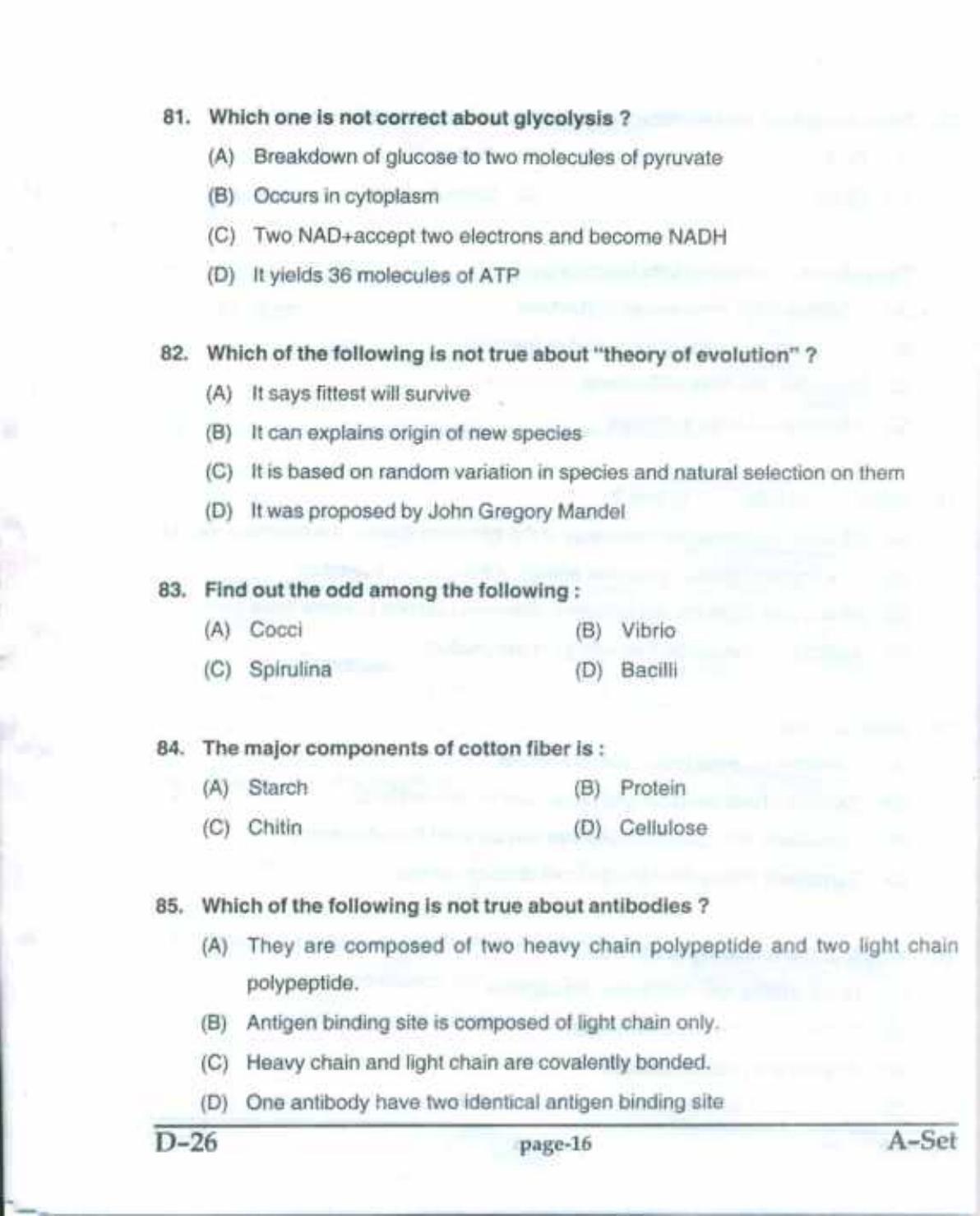 PU CET(PG) 2017: M.Sc. Forensic Science & Criminology SET A Question Paper - Page 16