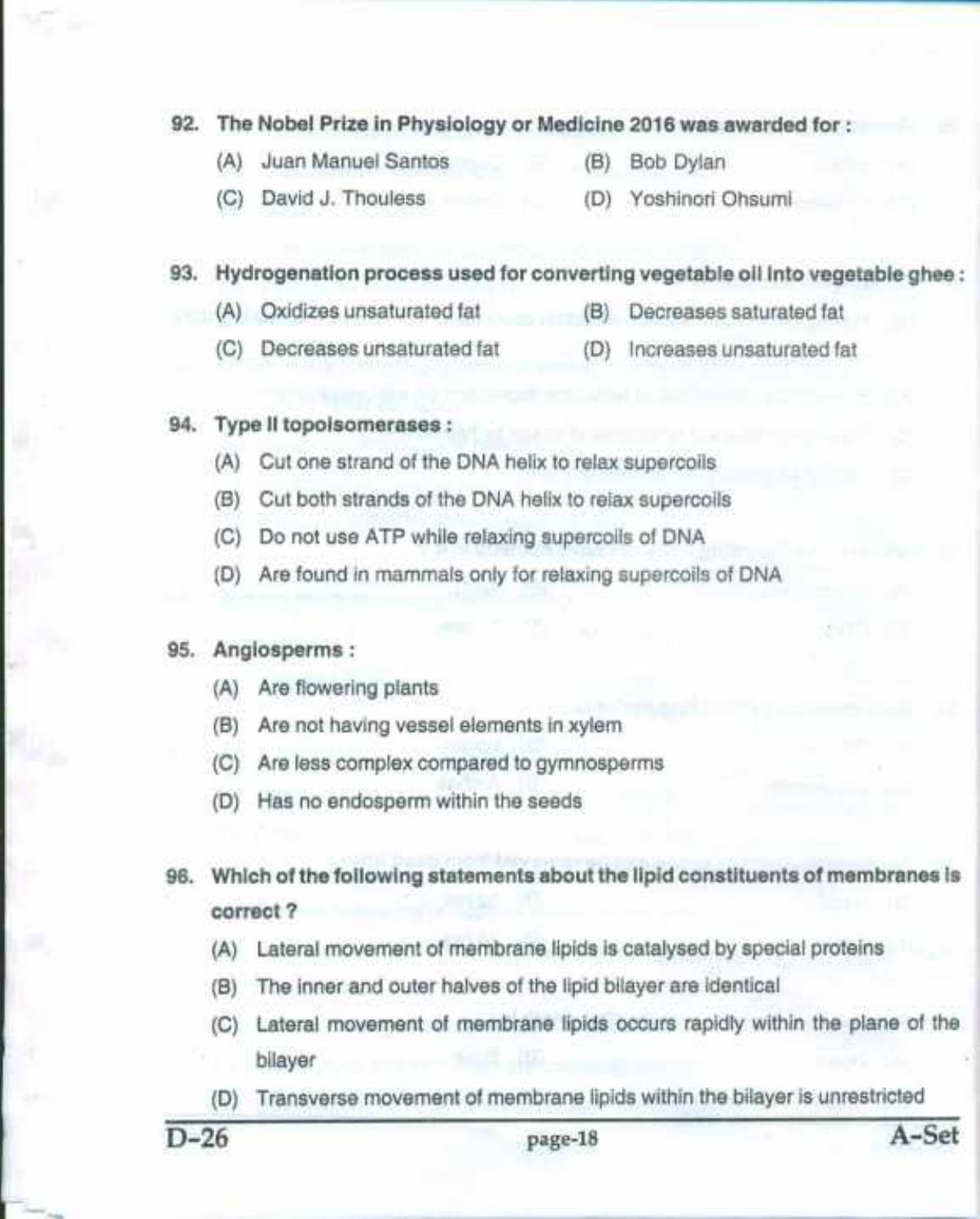 PU CET(PG) 2017: M.Sc. Forensic Science & Criminology SET A Question Paper - Page 18