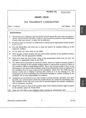 WBJEE  JELET 2018 ( Pharmacy )