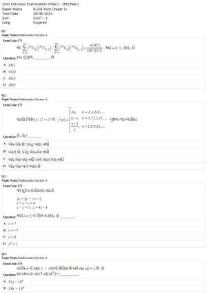 JEE Mains 2022: BTech Gujarati (Shift 1) 28-06-2022 Question Paper