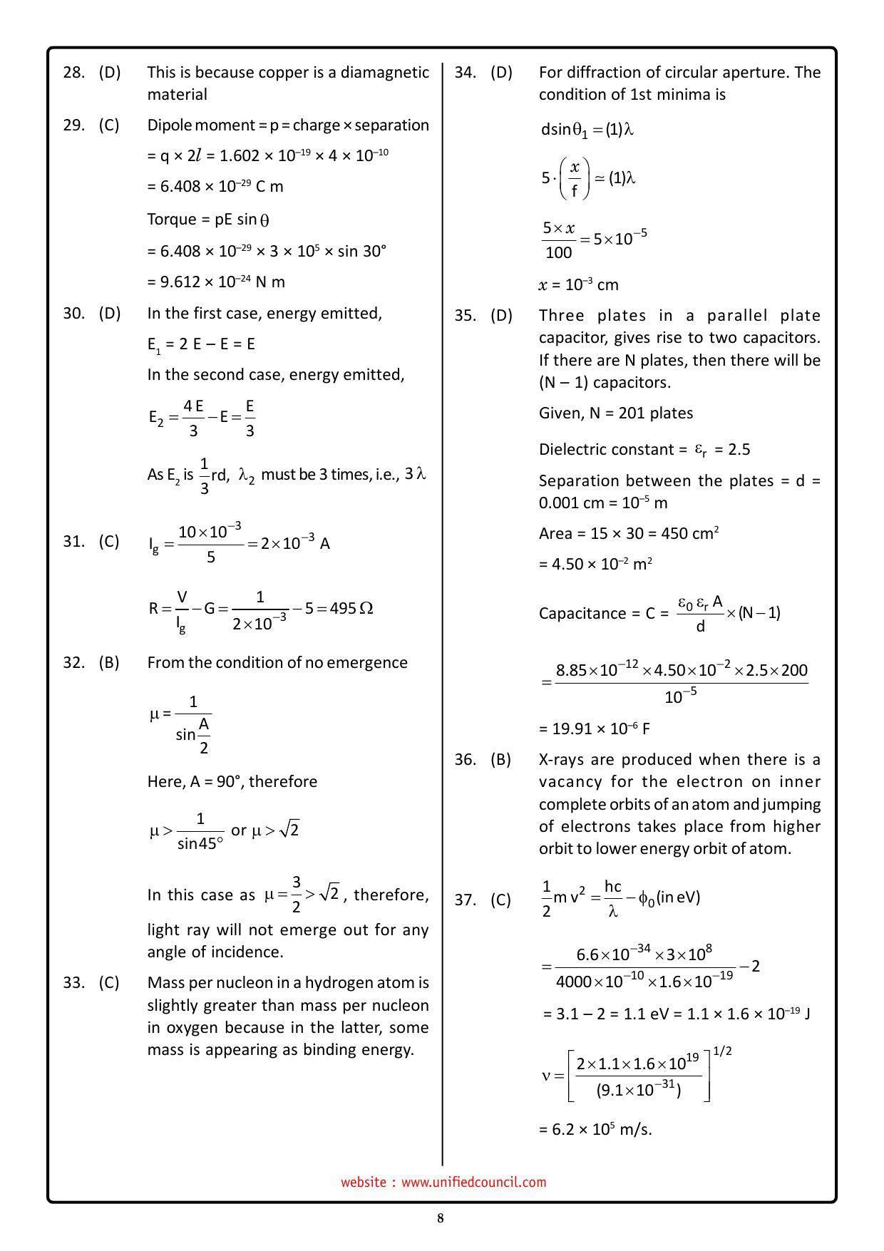 NSTSE 2023 Class 12 PCM Answer Key (Paper Code 489) - Page 8