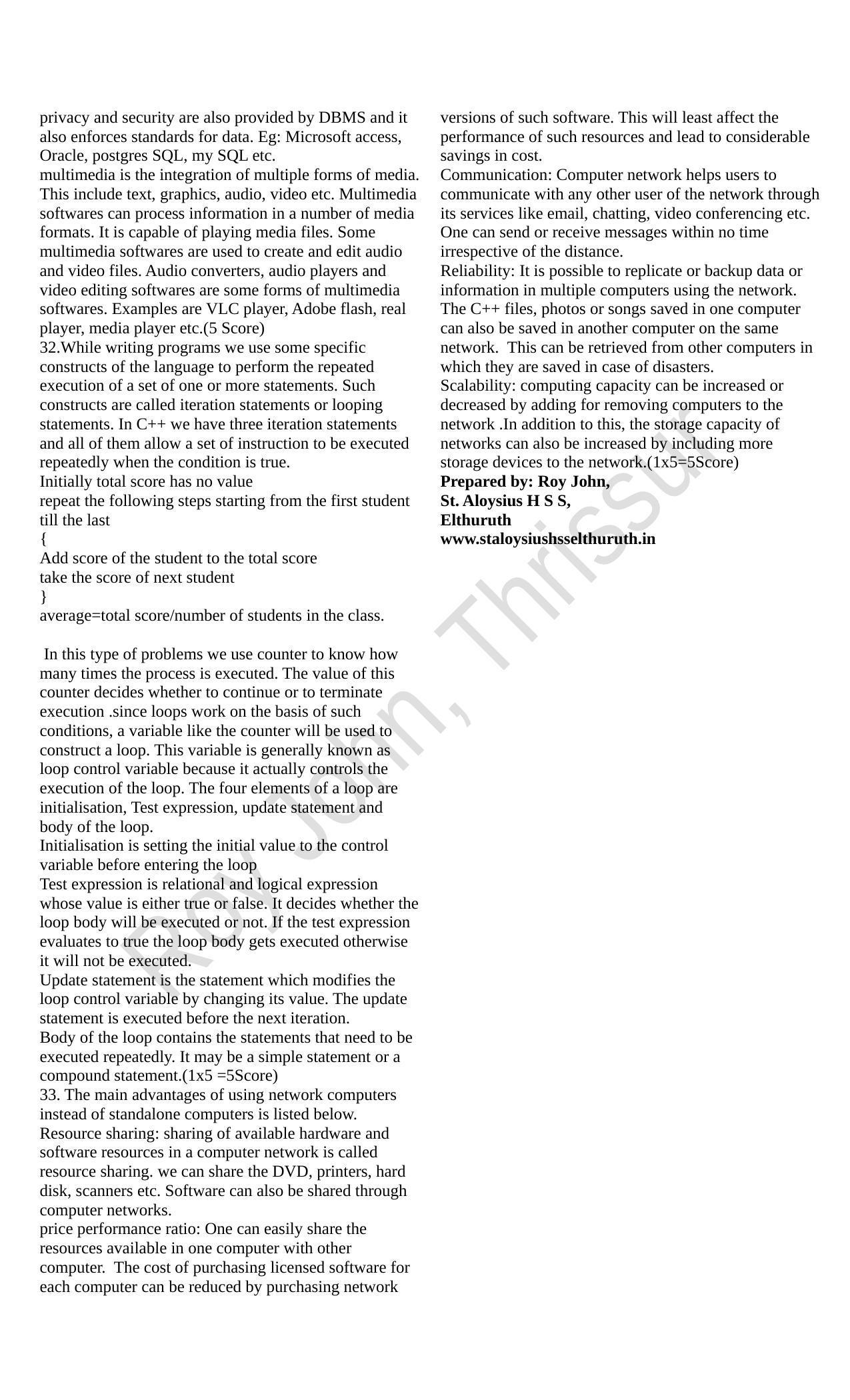 Kerala Plus One 2020 Computer Science Answer Key (Model) - Page 3